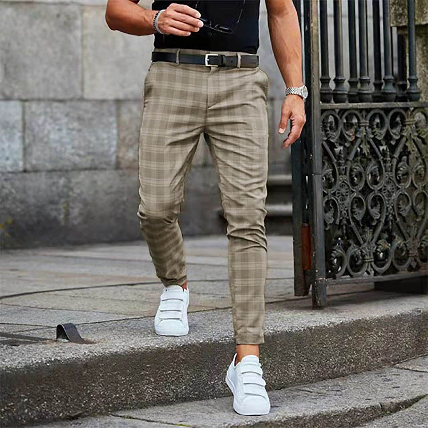 Men's Chinos Slacks Pencil Trousers Jogger Pants Plaid Checkered Lattice Soft Full Length Daily Weekend Office / Business Casual / Sporty Blue Light Green Inelastic / Fall
