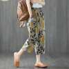 Cotton and linen summer casual printed cropped trousers