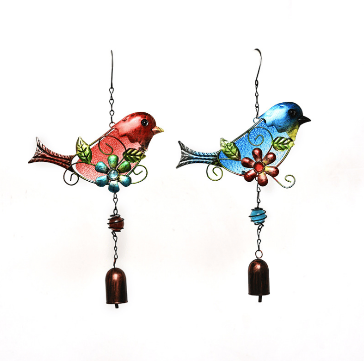 Metallic glass painted bird wind chimes