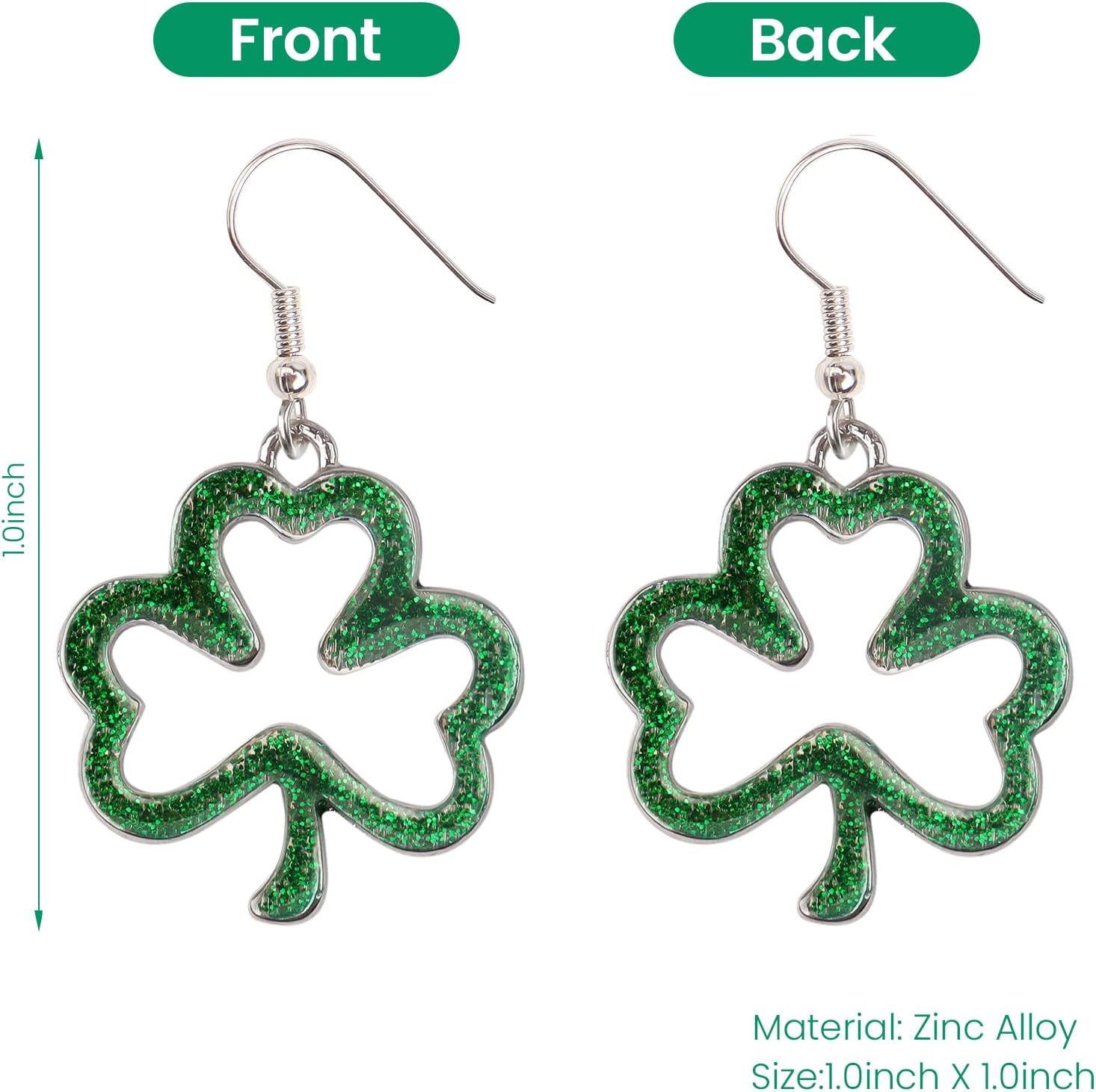Green Shamrock Dangle Earrings for Women, St. Patrick's Day Accessories Good Luck Hoop Earrings