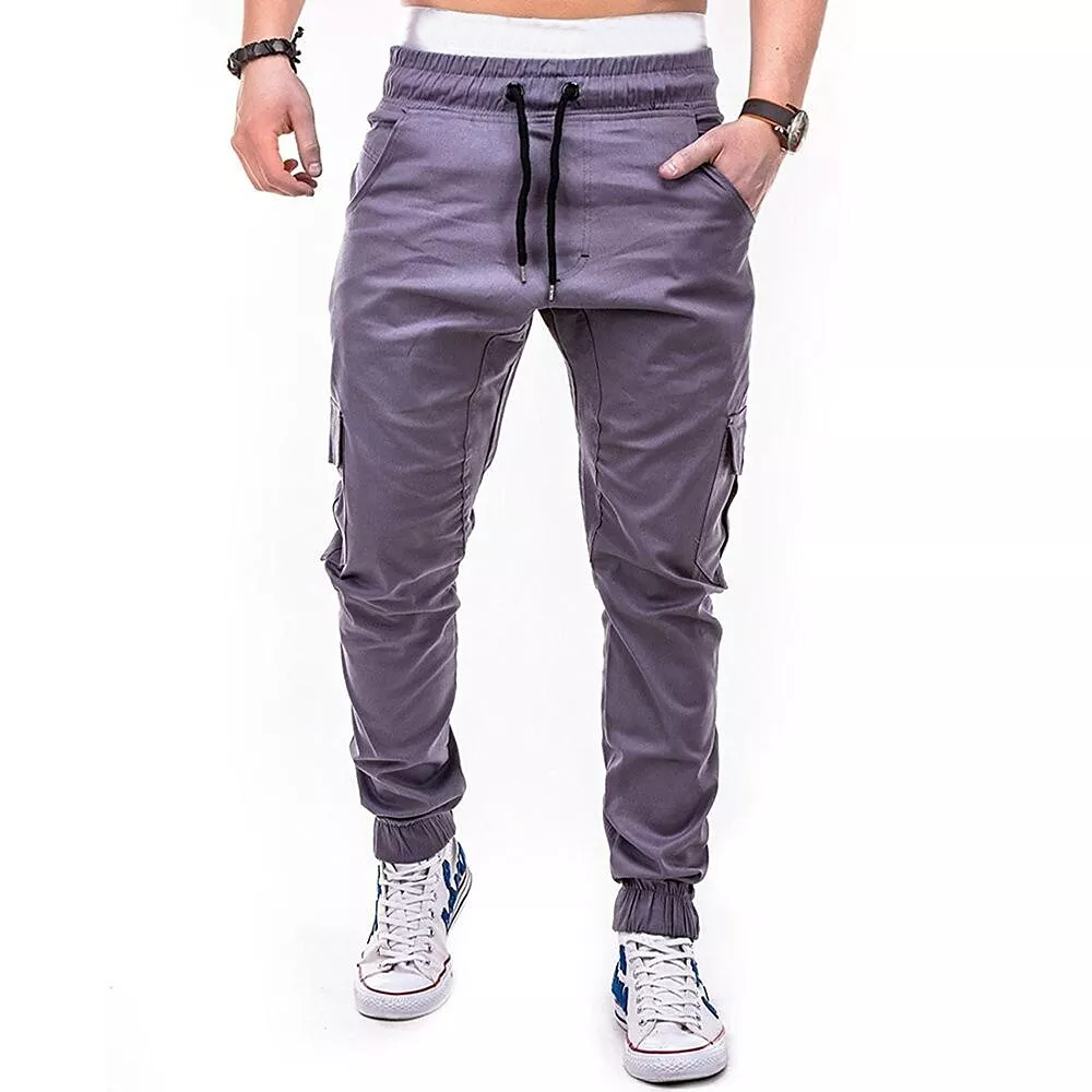 Solid Color Side Pocket Lace-Up Casual Trousers