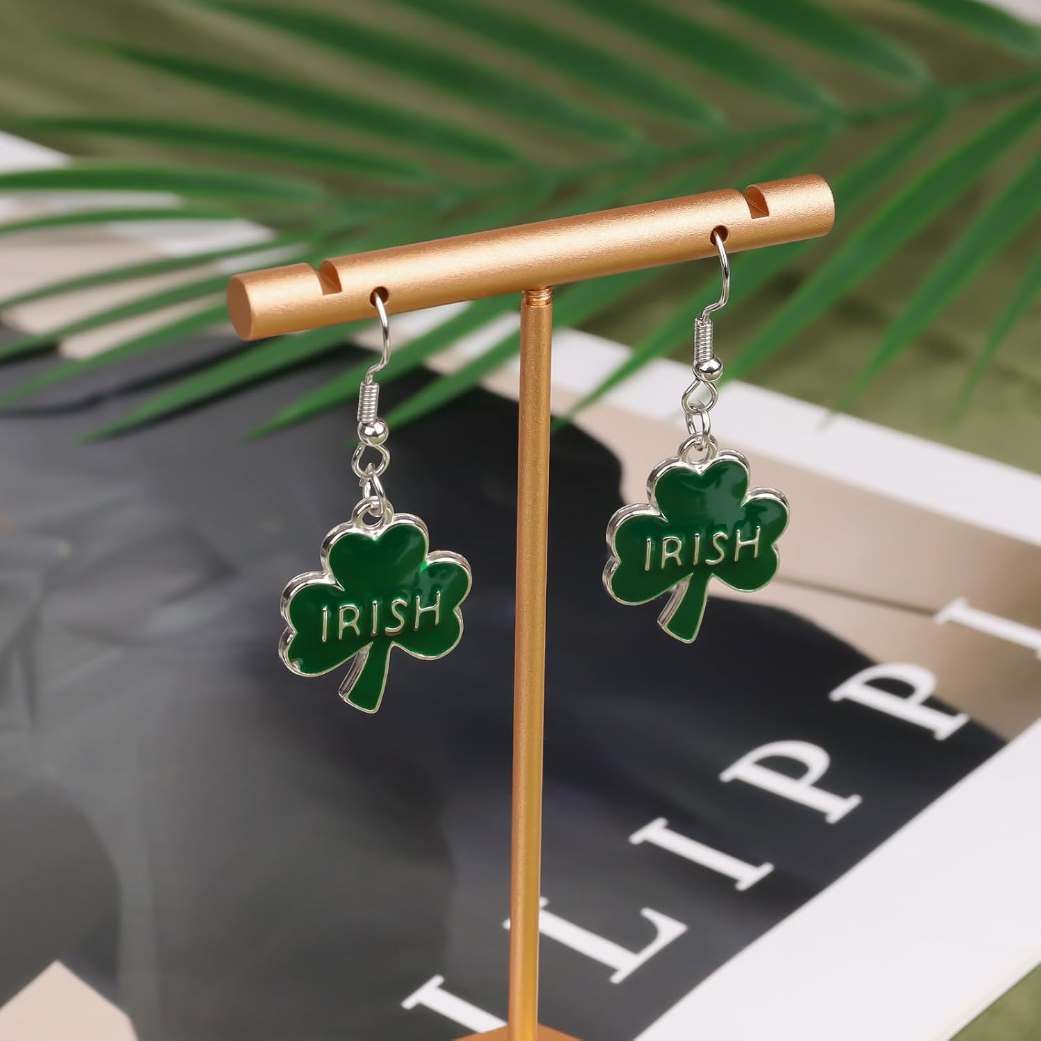 Green Shamrock Dangle Earrings for Women, St. Patrick's Day Accessories Good Luck Hoop Earrings