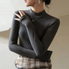 Half Turtleneck Dralon Bottoming Shirt Women's Inner Wear Autumn and Winter plus Velvet Brushed Long Sleeve Mid Collar Solid Color Slim-Fit Bottoming Shirt