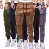 Solid Color Side Pocket Lace-Up Casual Trousers