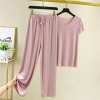 Soft Comfortable Ice Silk Short T-Shirt&Loose Wide-Leg Pants Two Piece Set