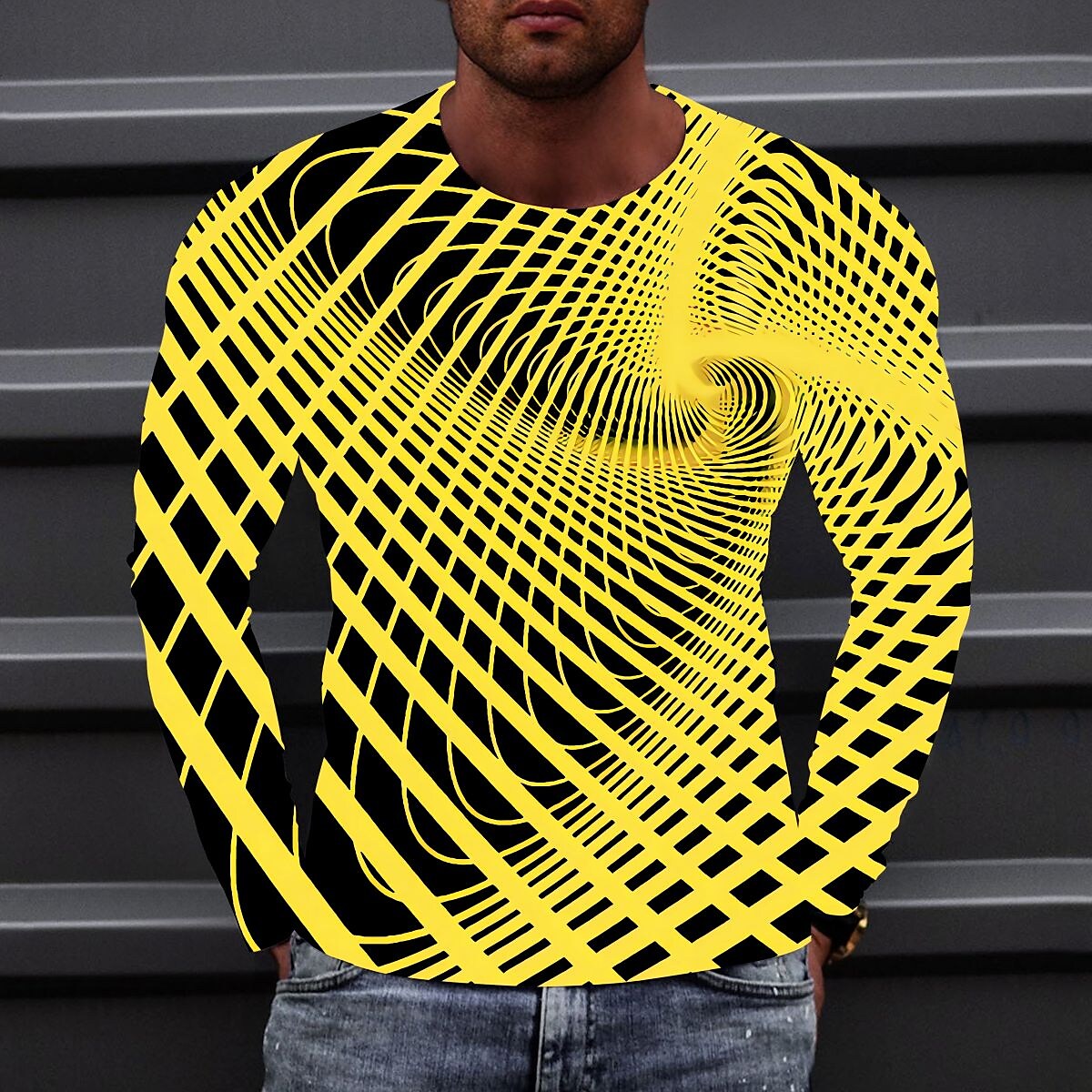 Men's T shirt Tee Optical Illusion Graphic Prints Crew Neck Green Blue Purple Yellow Wine 3D Print Outdoor Street Long Sleeve Print Clothing Apparel Basic Sports Designer Casual
