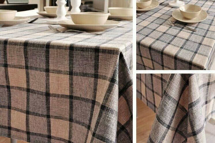 Gray Checked Linen Tablecloth