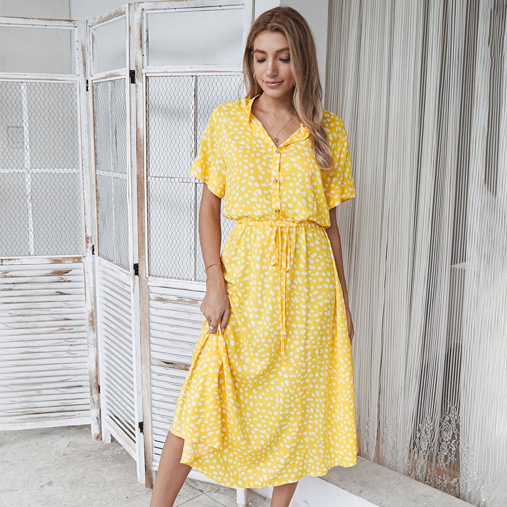 New Polka Dot Short Sleeve Dress - 7 Colors 6 Sizes
