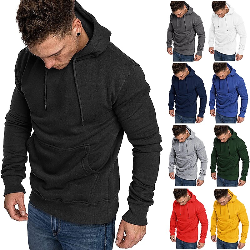 Men's Hoodie Pullover Hoodie Sweatshirt Solid Color Sports & Outdoor Casual Daily Sportswear Work Hoodies Sweatshirts Fleece Black Dark Grey White