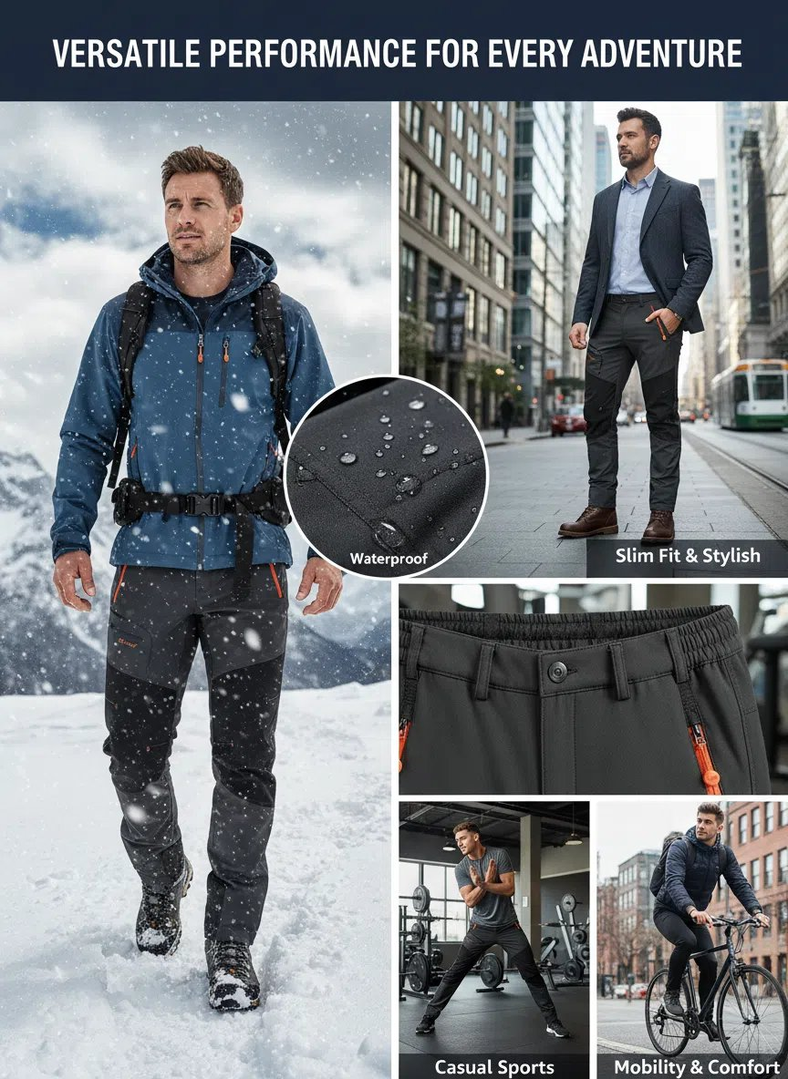 Men's Straight-Leg Carpenter Pants - Fleece-Lined, Waterproof & Scratch-Resistant Work Trousers with Zippered Pockets No Belt Included---Buy 2 Get 10% Off & Free Shipping!