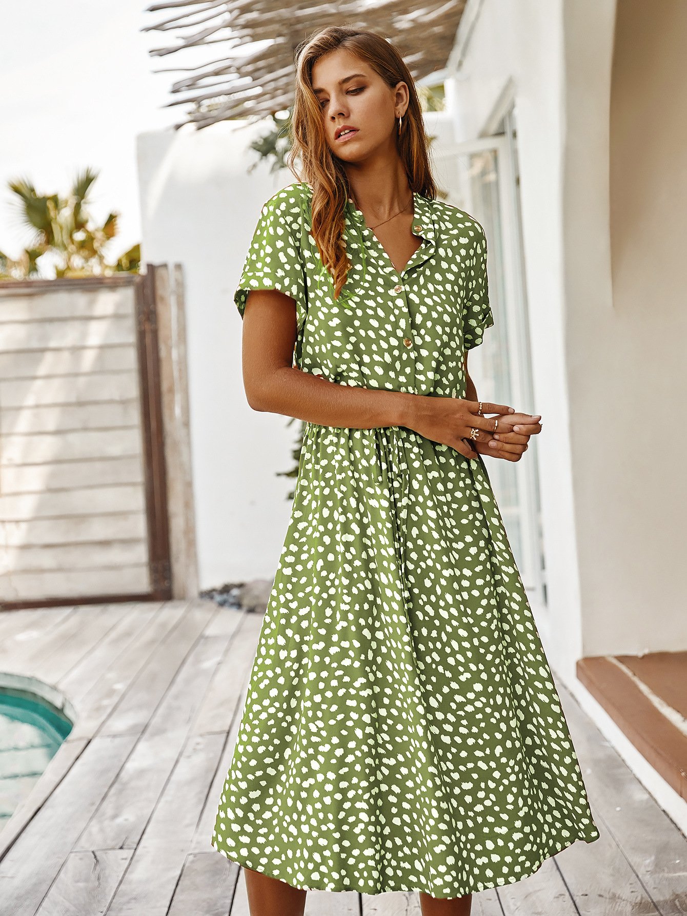 New Polka Dot Short Sleeve Dress - 7 Colors 6 Sizes