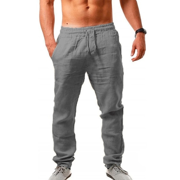 Men's Beach Pants Casual Trousers Straight-leg Sweatpants Sporty Outdoor Sports Yoga Cotton Daily Holiday Pants Drawstring Elastic Waist Lightweight Solid Color Gray Khaki Black L Summer Spring