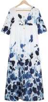 Casual Long-sleeve Button Print White Floral Dressskssf
