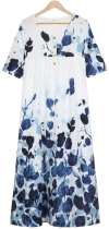 Casual Long-sleeve Button Print White Floral Dressskssf