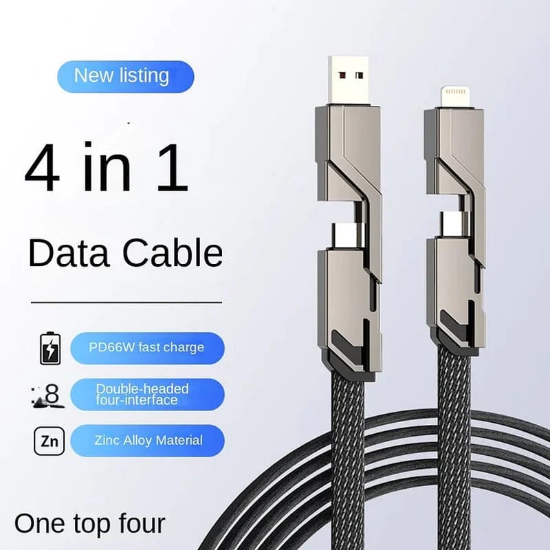 4-in-1  Flat Braided Anti-Tangle Charger Cord