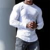 Men's T shirt Tee Solid Colored Crew Neck Gray White Black Street Sports Long Sleeve Clothing Apparel Designer Casual Comfortable Big and Tall