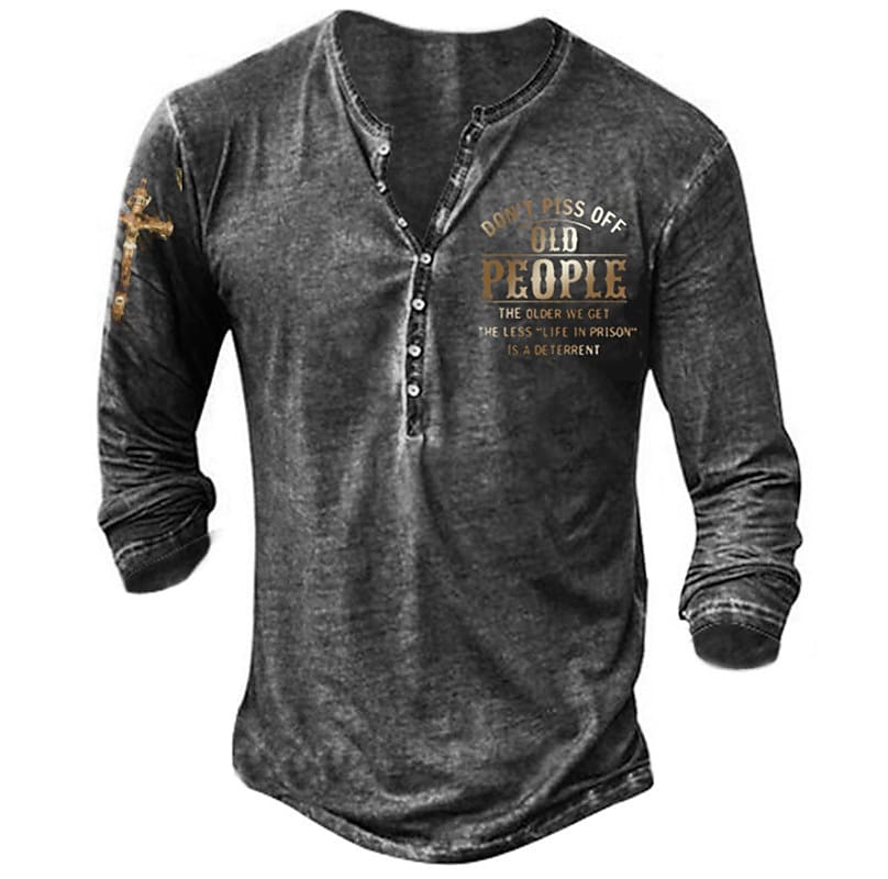 Men's Henley Shirt Tee T shirt Tee 3D Print Graphic Letter Plus Size Henley Daily Sports Button-Down Print Long Sleeve Tops Basic Casual Classic Designer Green Black Dark Gray