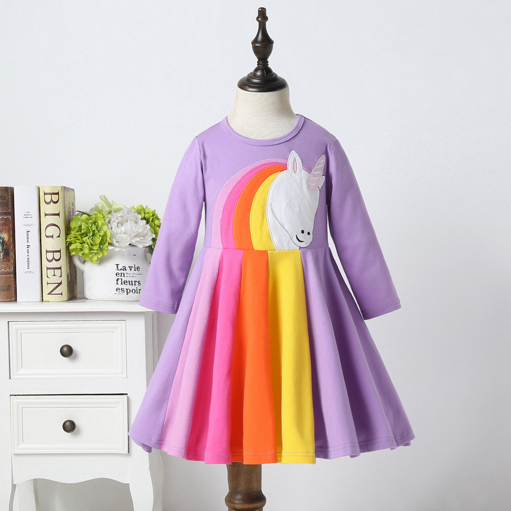 Girls Long Sleeve Rainbow Embroidered Dress