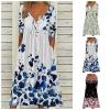 Casual Long-sleeve Button Print White Floral Dressskssf