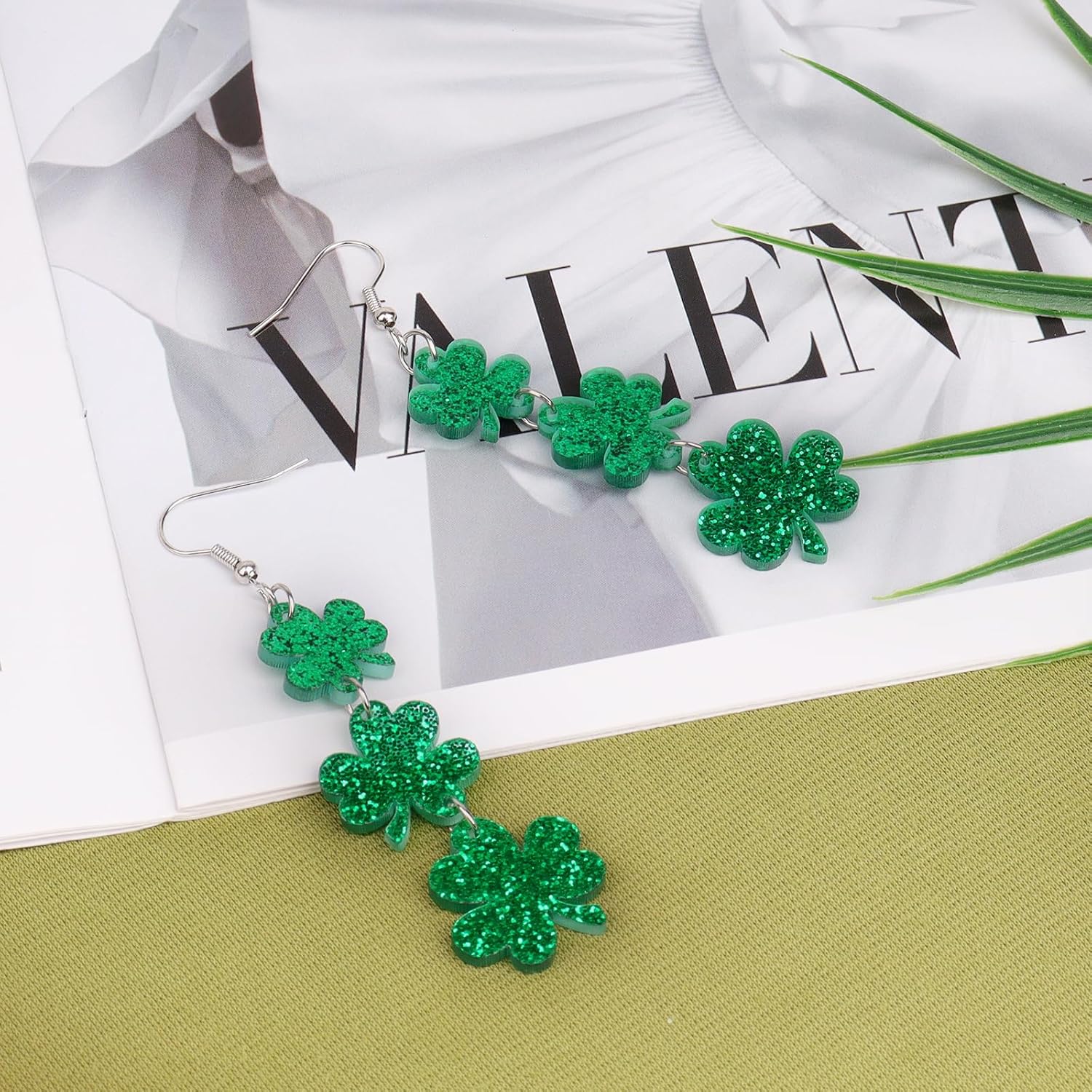 Green Shamrock Dangle Earrings for Women, St. Patrick's Day Accessories Good Luck Hoop Earrings