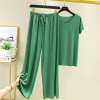 Soft Comfortable Ice Silk Short T-Shirt&Loose Wide-Leg Pants Two Piece Set