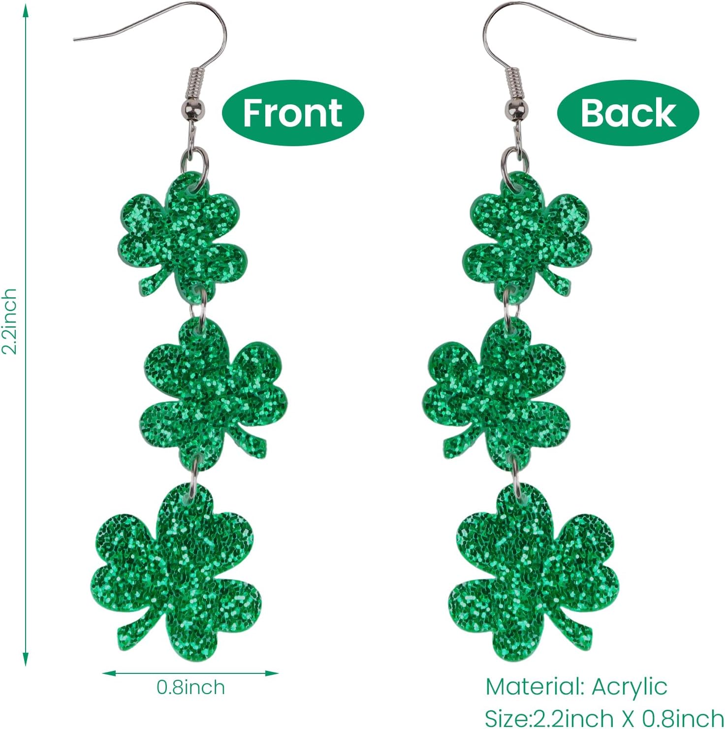 Green Shamrock Dangle Earrings for Women, St. Patrick's Day Accessories Good Luck Hoop Earrings