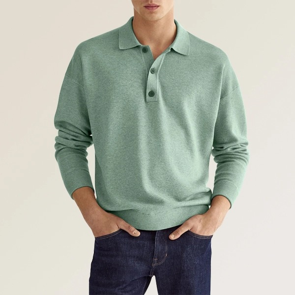 Long Sleeve V-neck Buttons Men's Casual Jacket Polo Shirt
