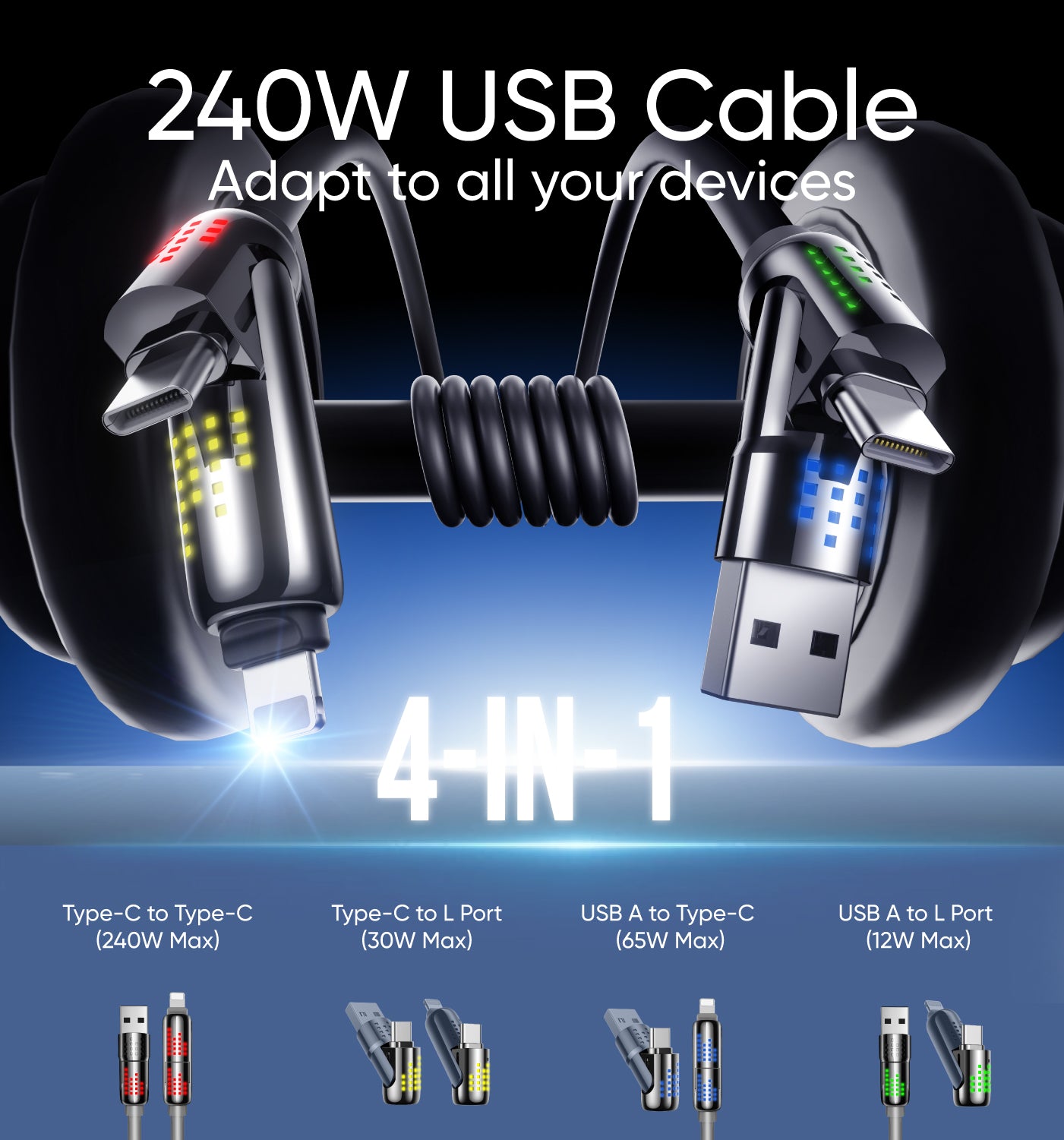 ⚡4-in-1 USB Charging Cable mFish fast charging