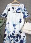 Casual Long-sleeve Button Print White Floral Dressskssf